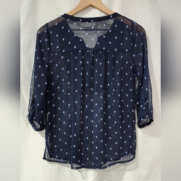 Abercrombie & Fitch Womens Floral AOP Top Size XS Navy Sheer Boho Peasant - Picture 4 of 7